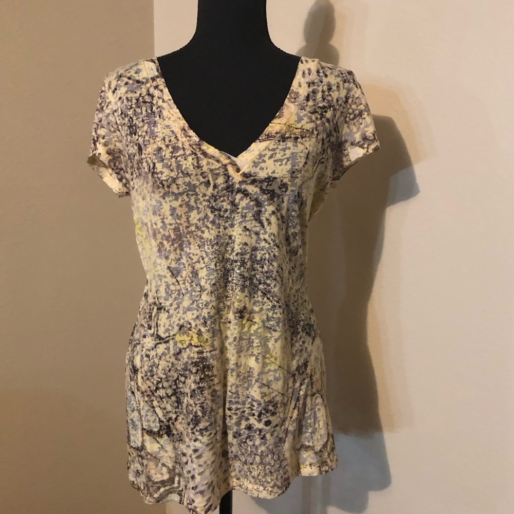 Stylish Yellow, Cream and Brown Blingy Women's Top Large
